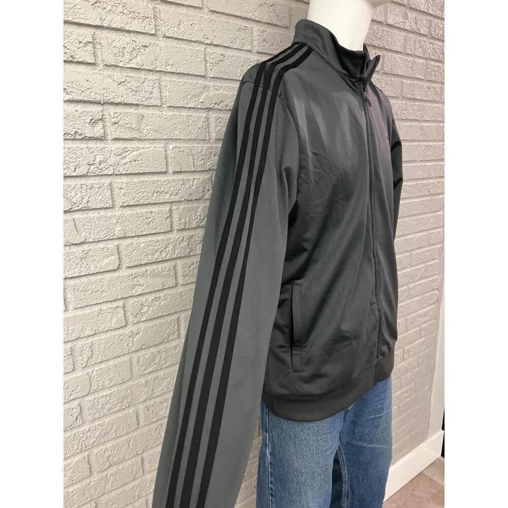 Adidas Men Gray Essential Three Stripe Zip Front Jacket Size XL